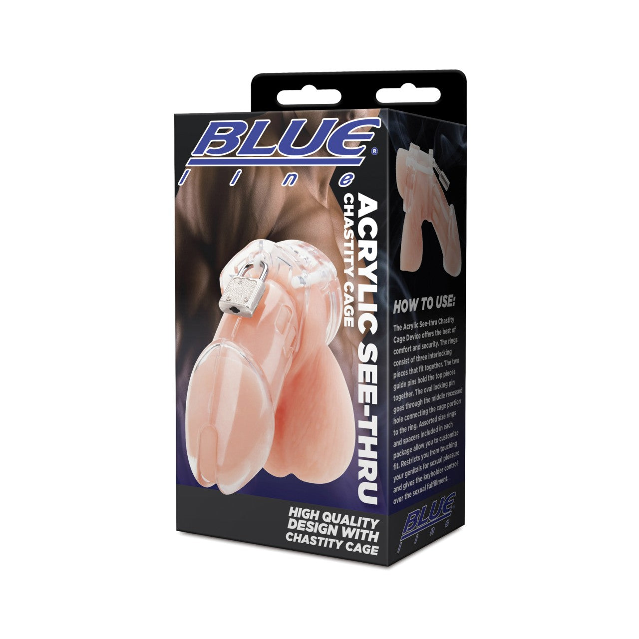 BLUE LINE - Acrylic See-thru Chastity Cage