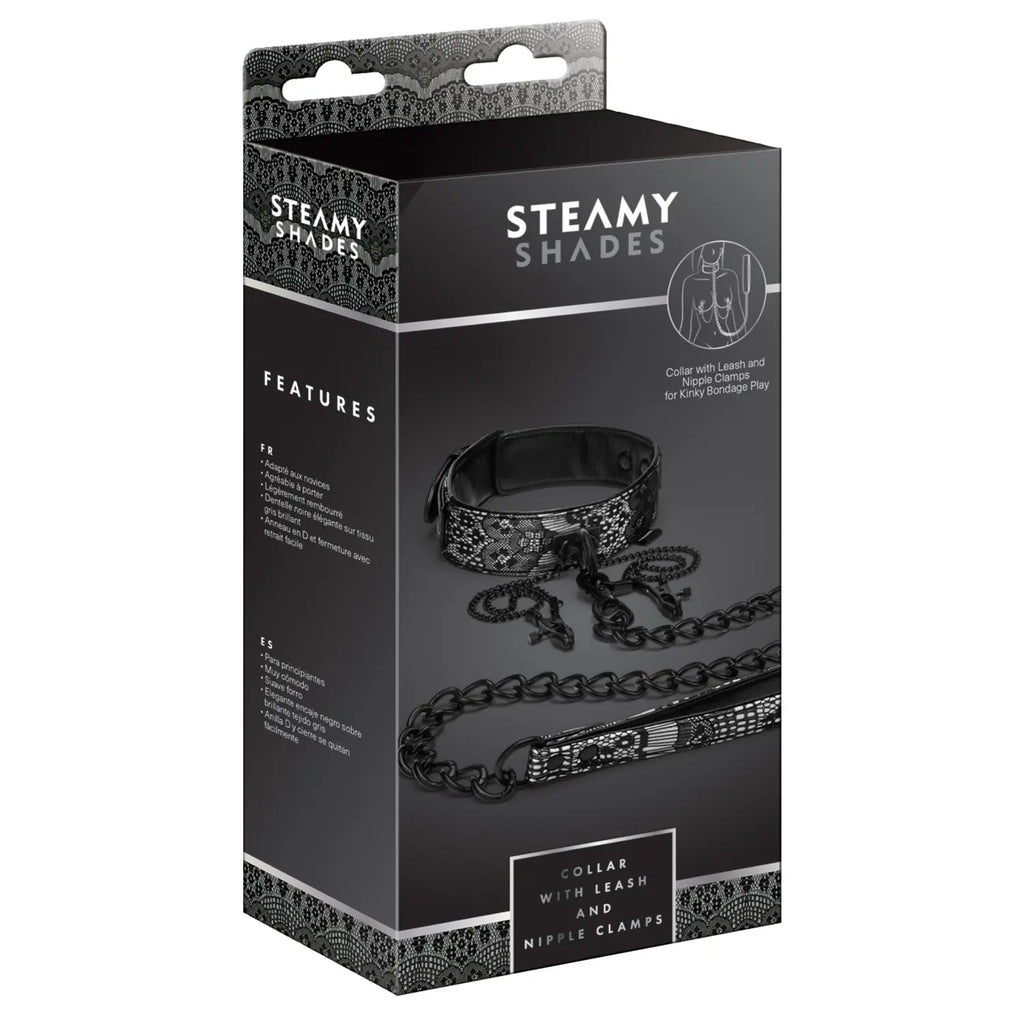STEAMY SHADES - Halsband mit Leine & Nippelklammern