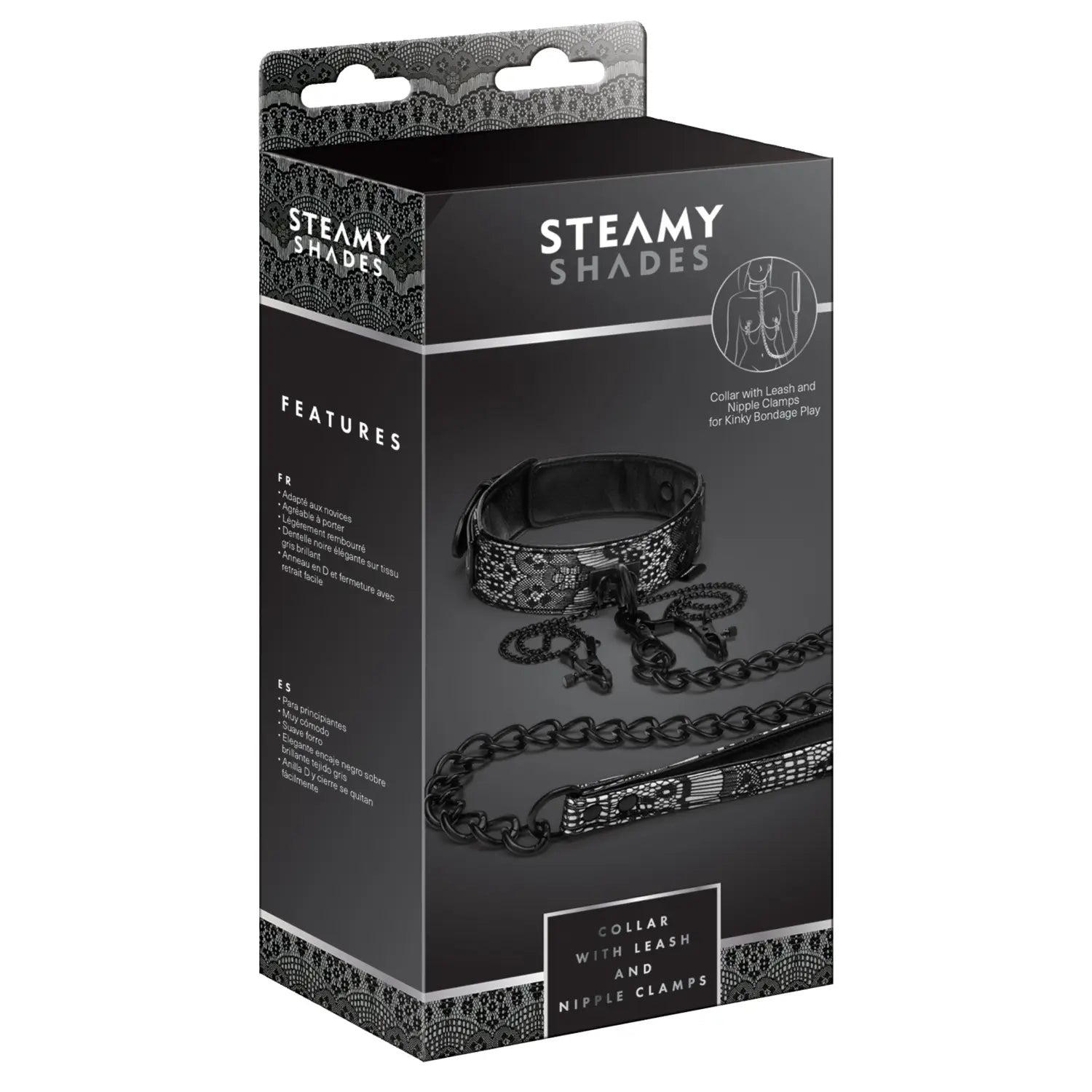 STEAMY SHADES - Halsband mit Leine & Nippelklammern