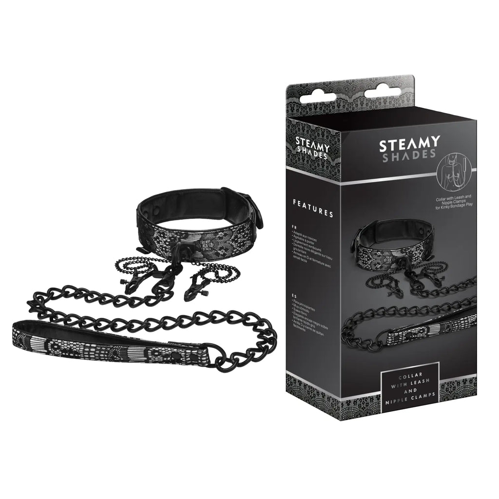 STEAMY SHADES - Halsband mit Leine & Nippelklammern