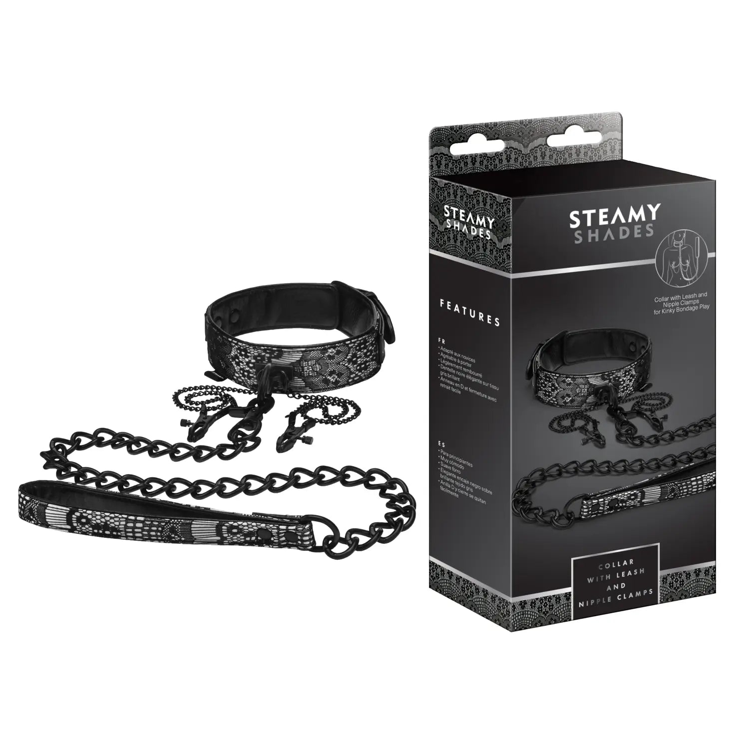 STEAMY SHADES - Halsband mit Leine & Nippelklammern